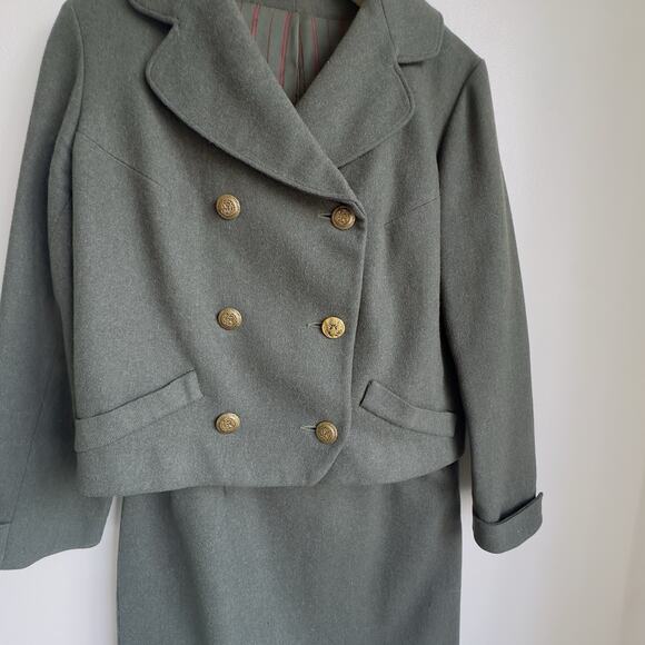 Bullocks Los Angeles Wool Suit SZ S Olive Green Military Nautical Crest Button - Picture 4 of 16